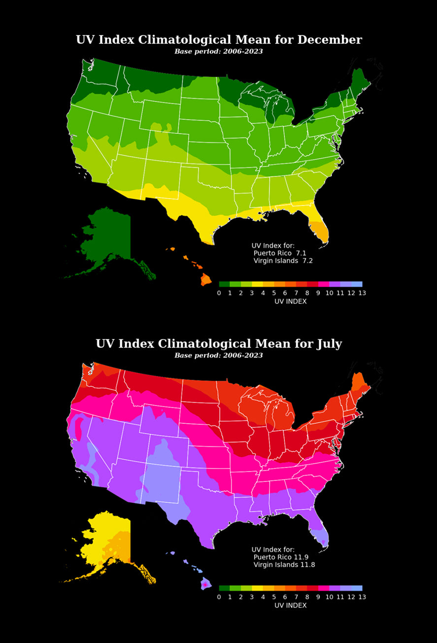 UV Index Climatological Mean for December and July